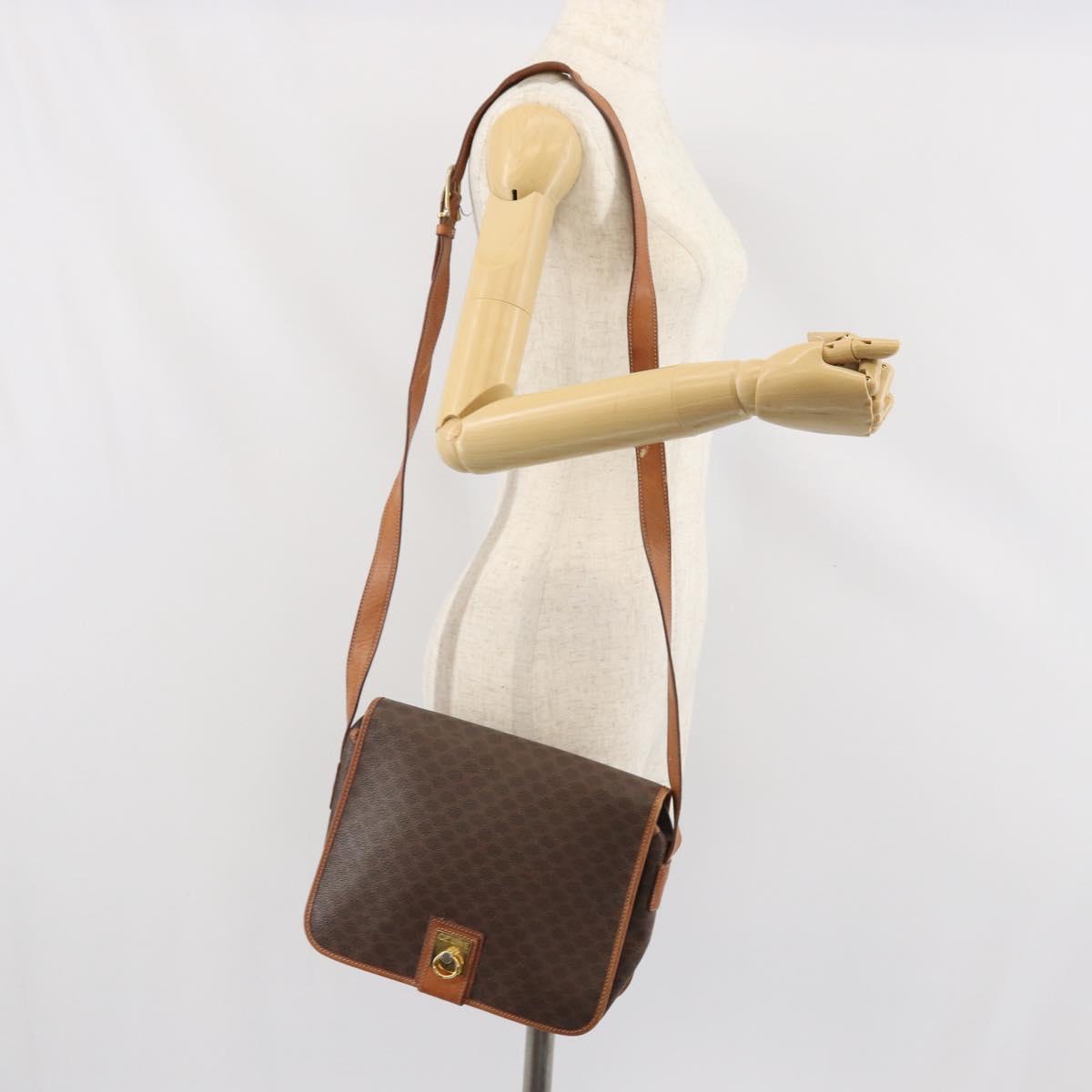 CELINE Macadam Canvas Shoulder Bag PVC Leather Brown Gold Auth 170628