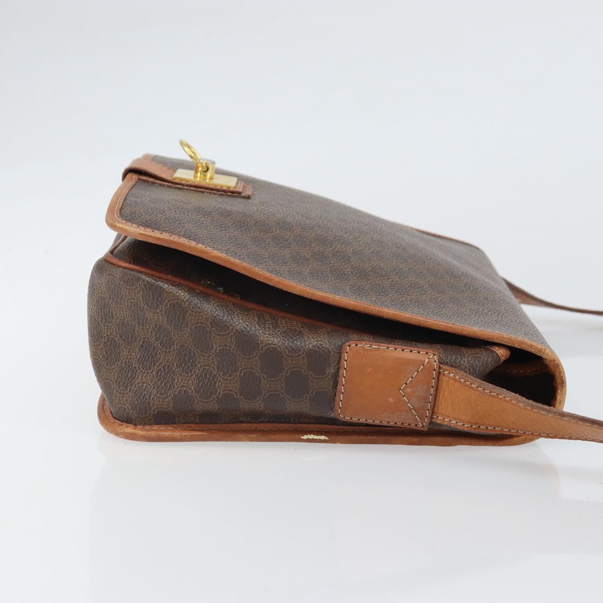 CELINE Macadam Canvas Shoulder Bag PVC Leather Brown Gold Auth 170628