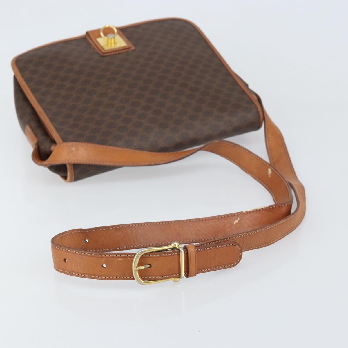 CELINE Macadam Canvas Shoulder Bag PVC Leather Brown Gold Auth 170628