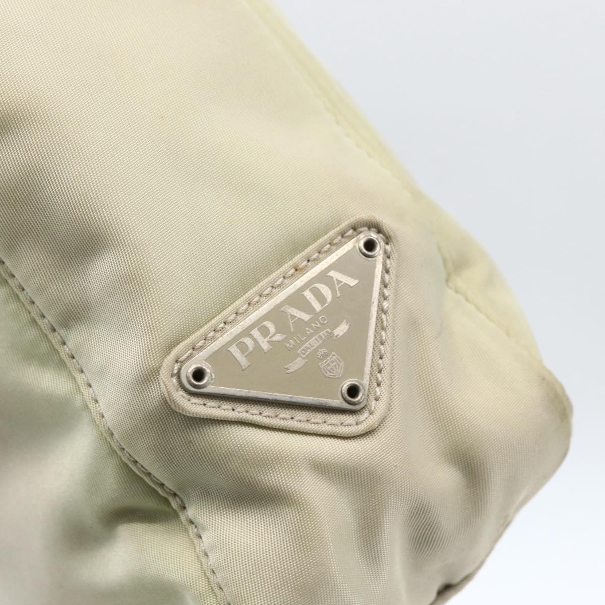 PRADA Tote Bag Nylon Ivory Silver Auth 170631