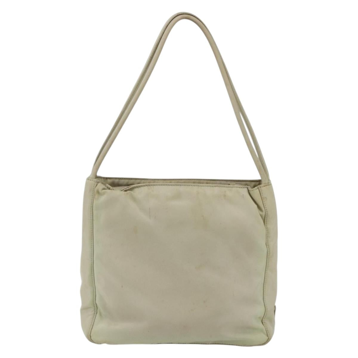 PRADA Tote Bag Nylon Ivory Silver Auth 170631
