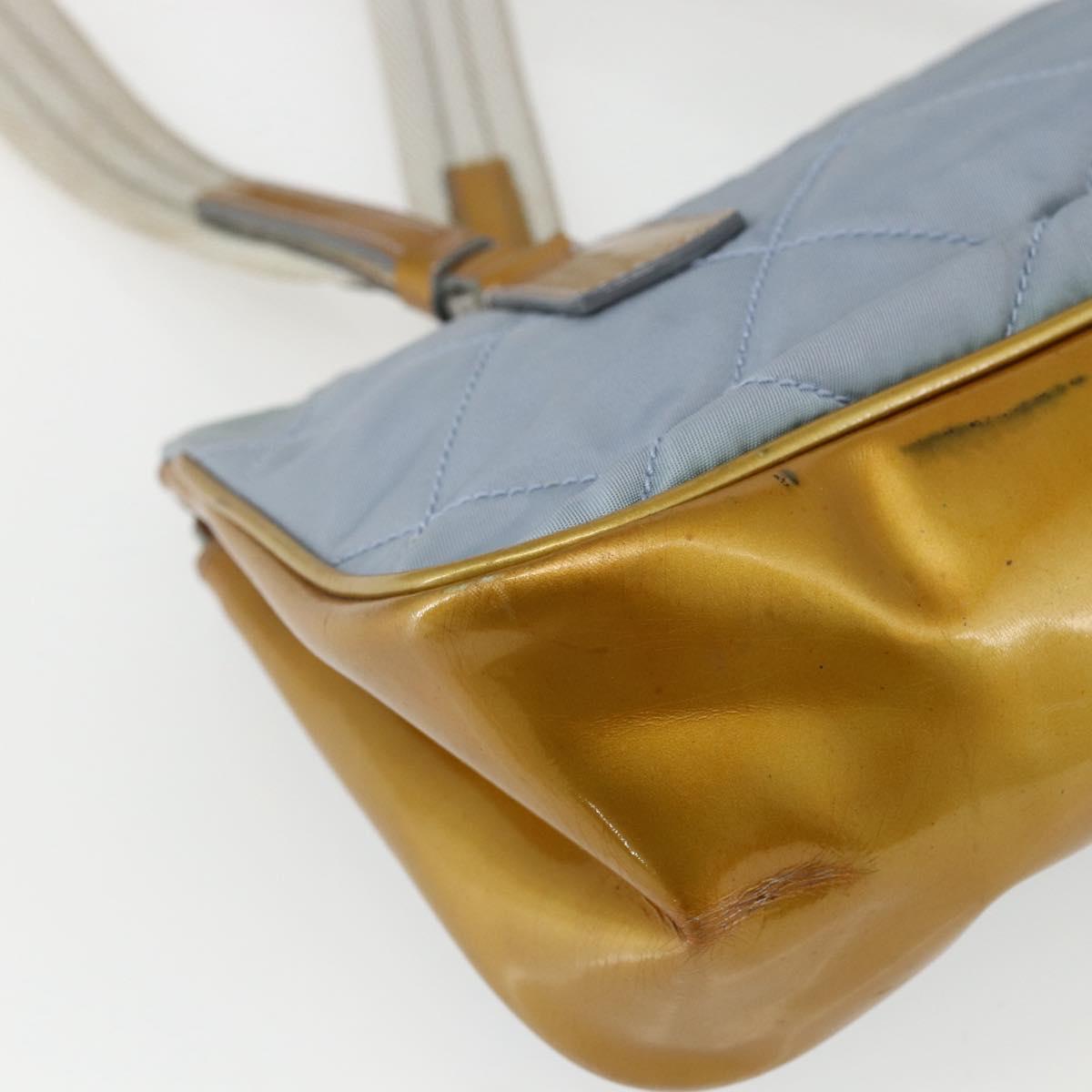 PRADA Tote Bag Nylon Light Blue Silver Auth 170632