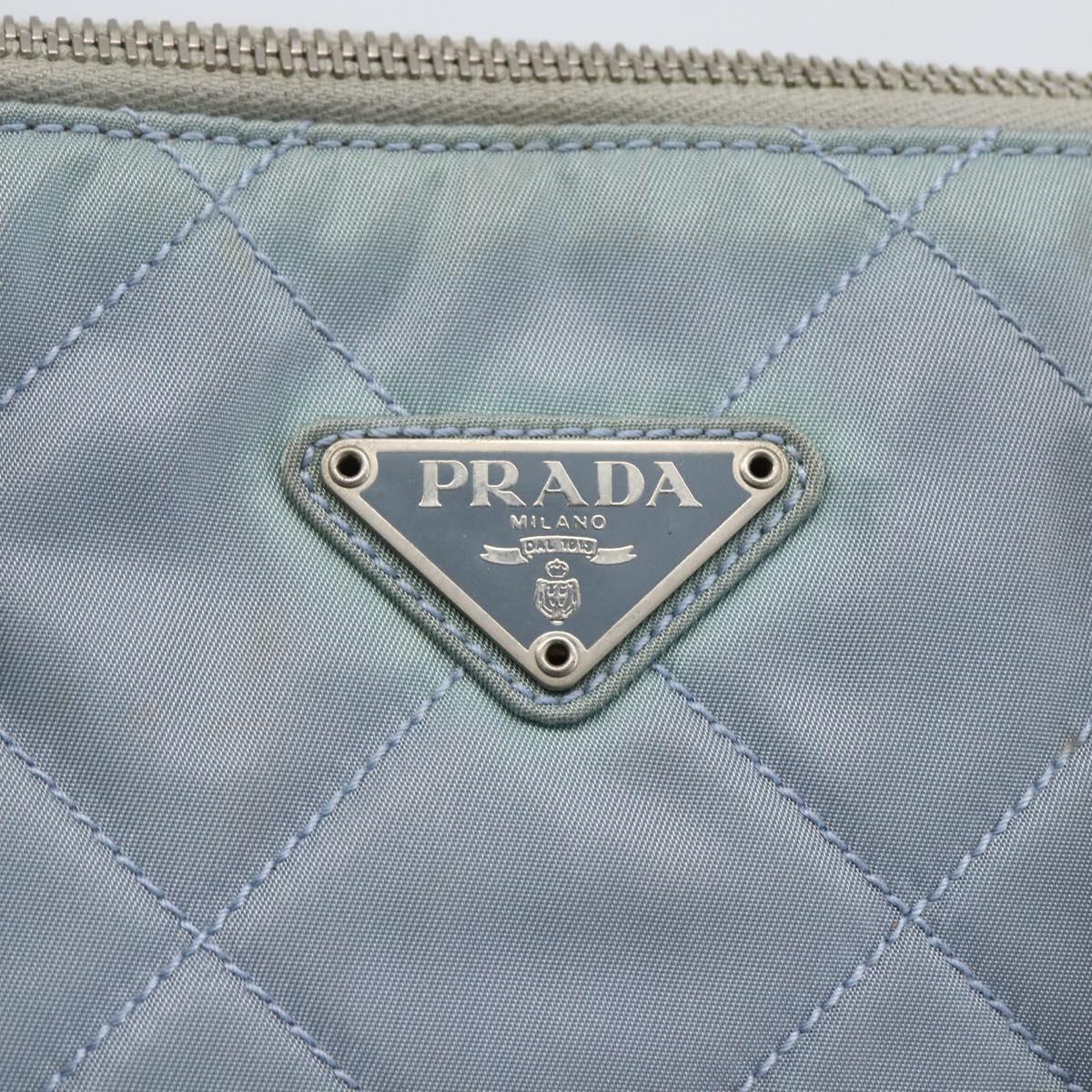 PRADA Tote Bag Nylon Light Blue Silver Auth 170632