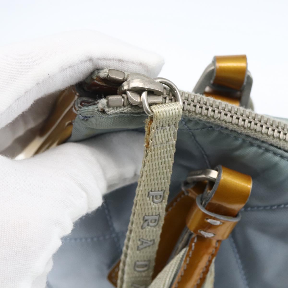 PRADA Tote Bag Nylon Light Blue Silver Auth 170632