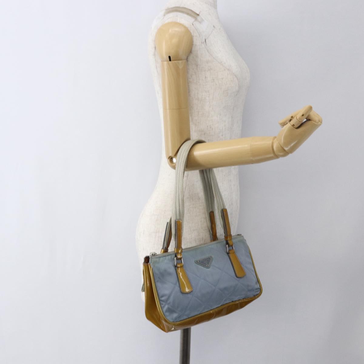 PRADA Tote Bag Nylon Light Blue Silver Auth 170632