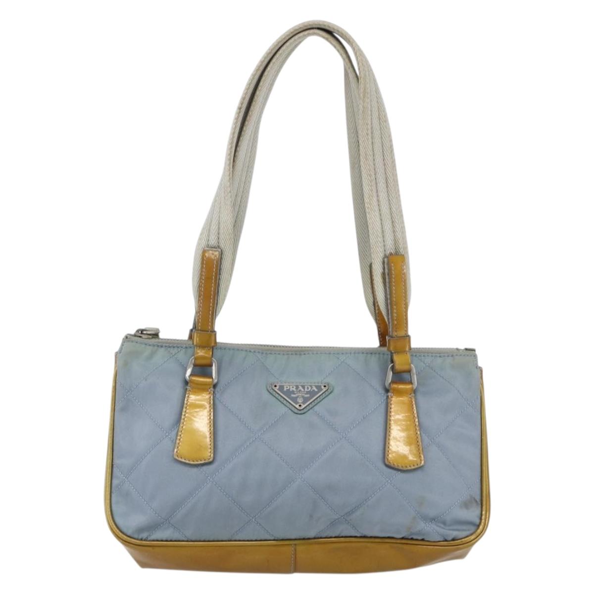 PRADA Tote Bag Nylon Light Blue Silver Auth 170632