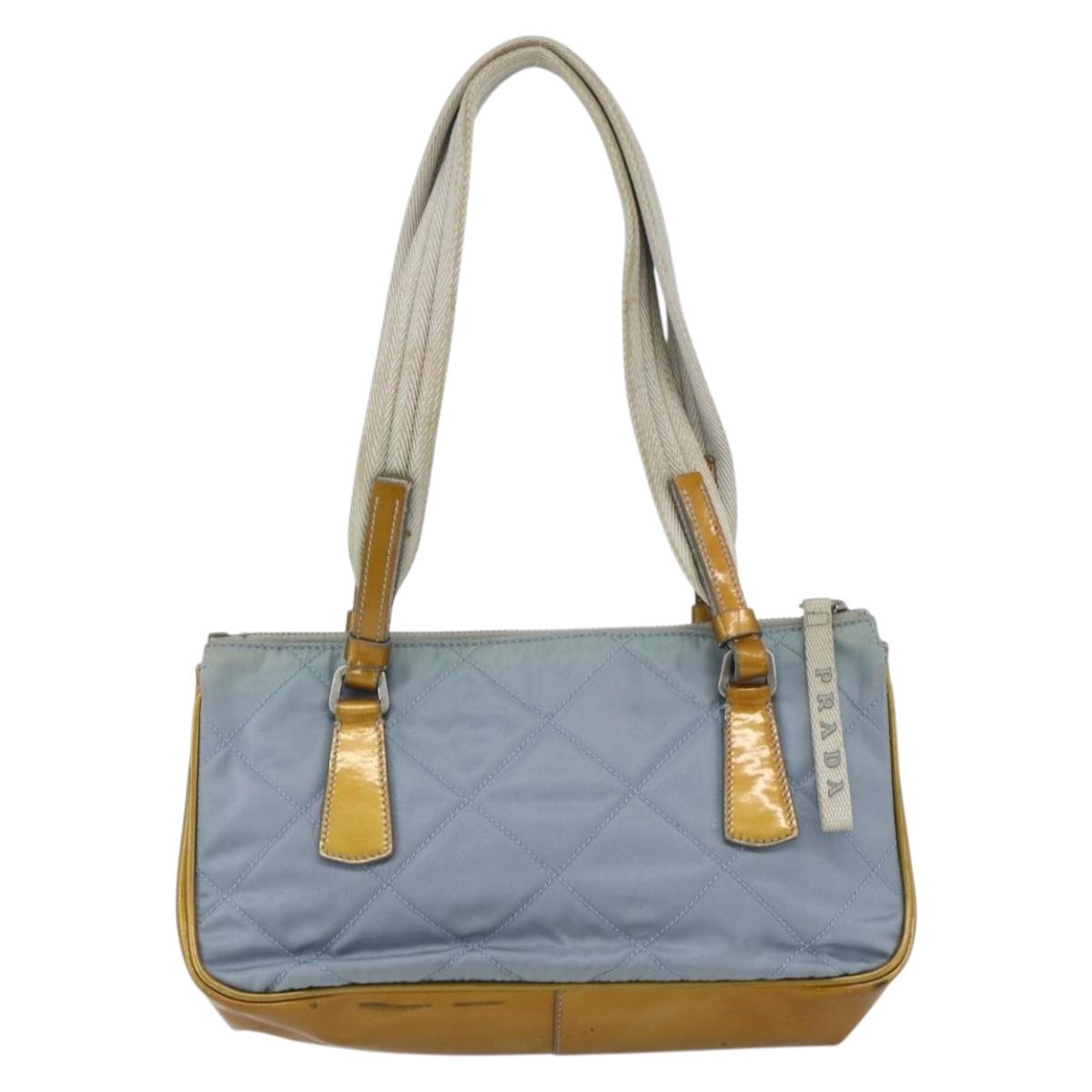 PRADA Tote Bag Nylon Light Blue Silver Auth 170632