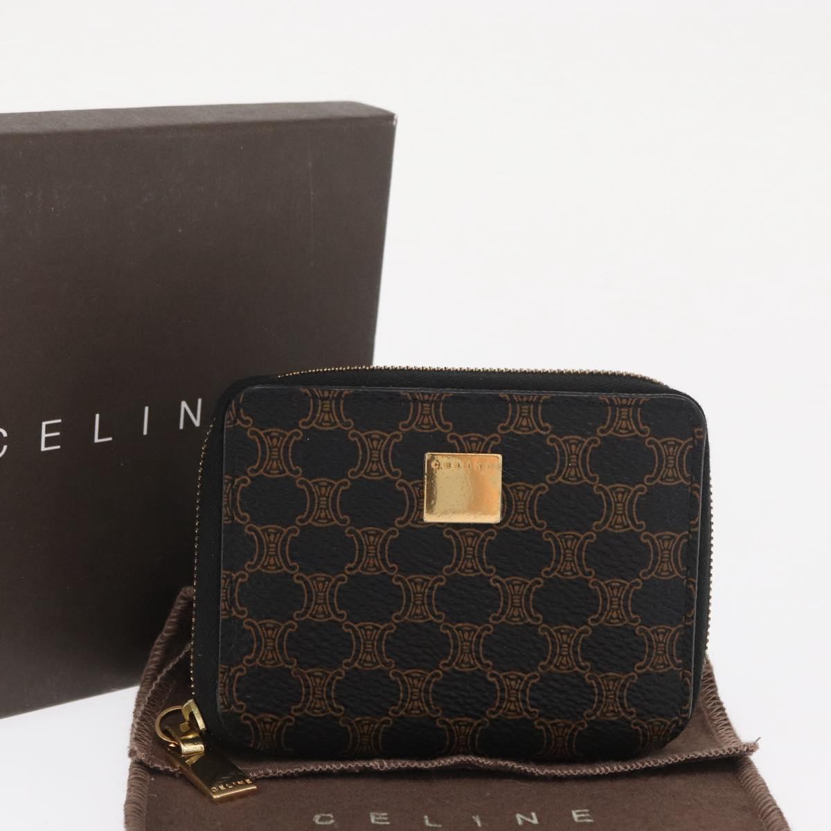 CELINE Macadam Canvas Coin Purse PVC Leather Black Gold Auth 170637V