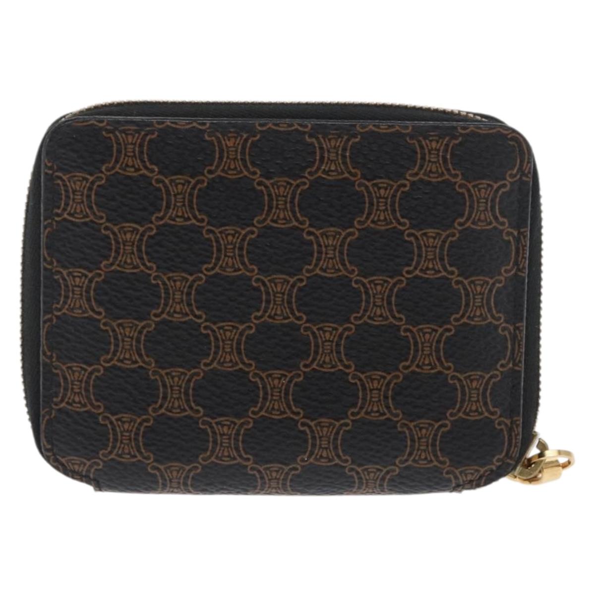 CELINE Macadam Canvas Coin Purse PVC Leather Black Gold Auth 170637V