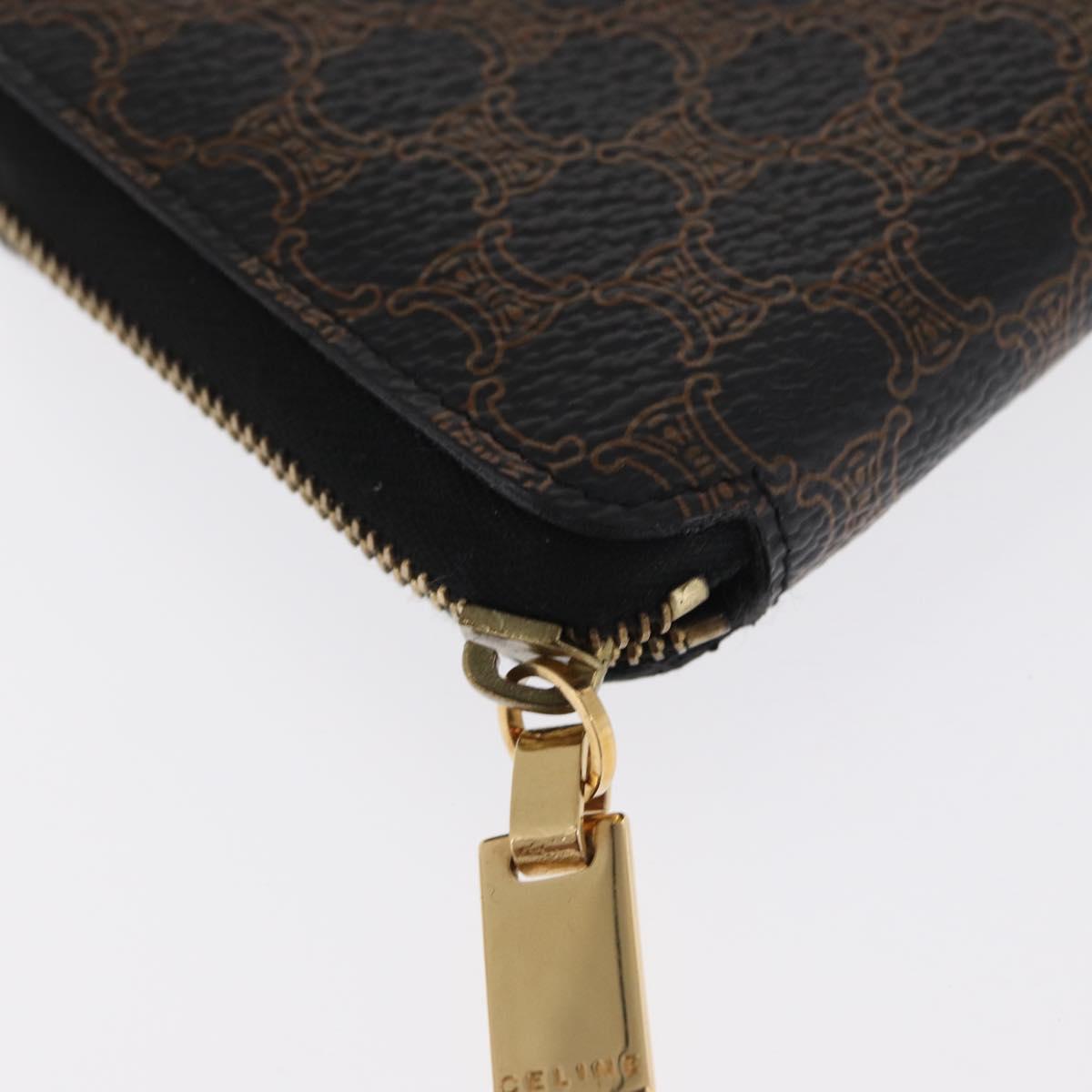 CELINE Macadam Canvas Coin Purse PVC Leather Black Gold Auth 170637V