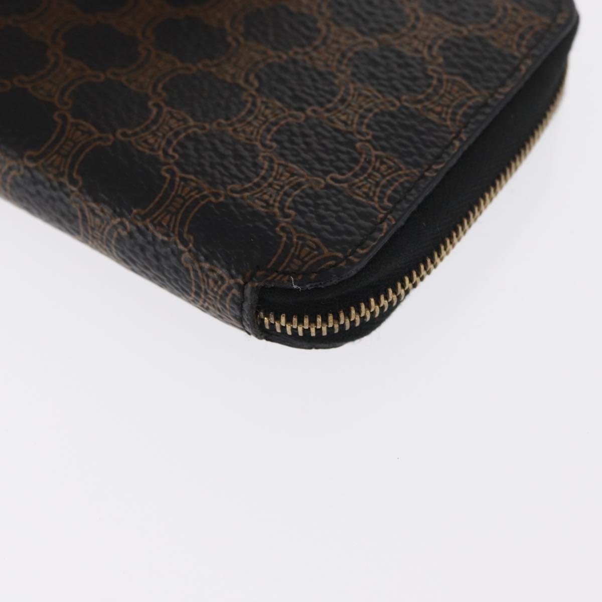 CELINE Macadam Canvas Coin Purse PVC Leather Black Gold Auth 170637V