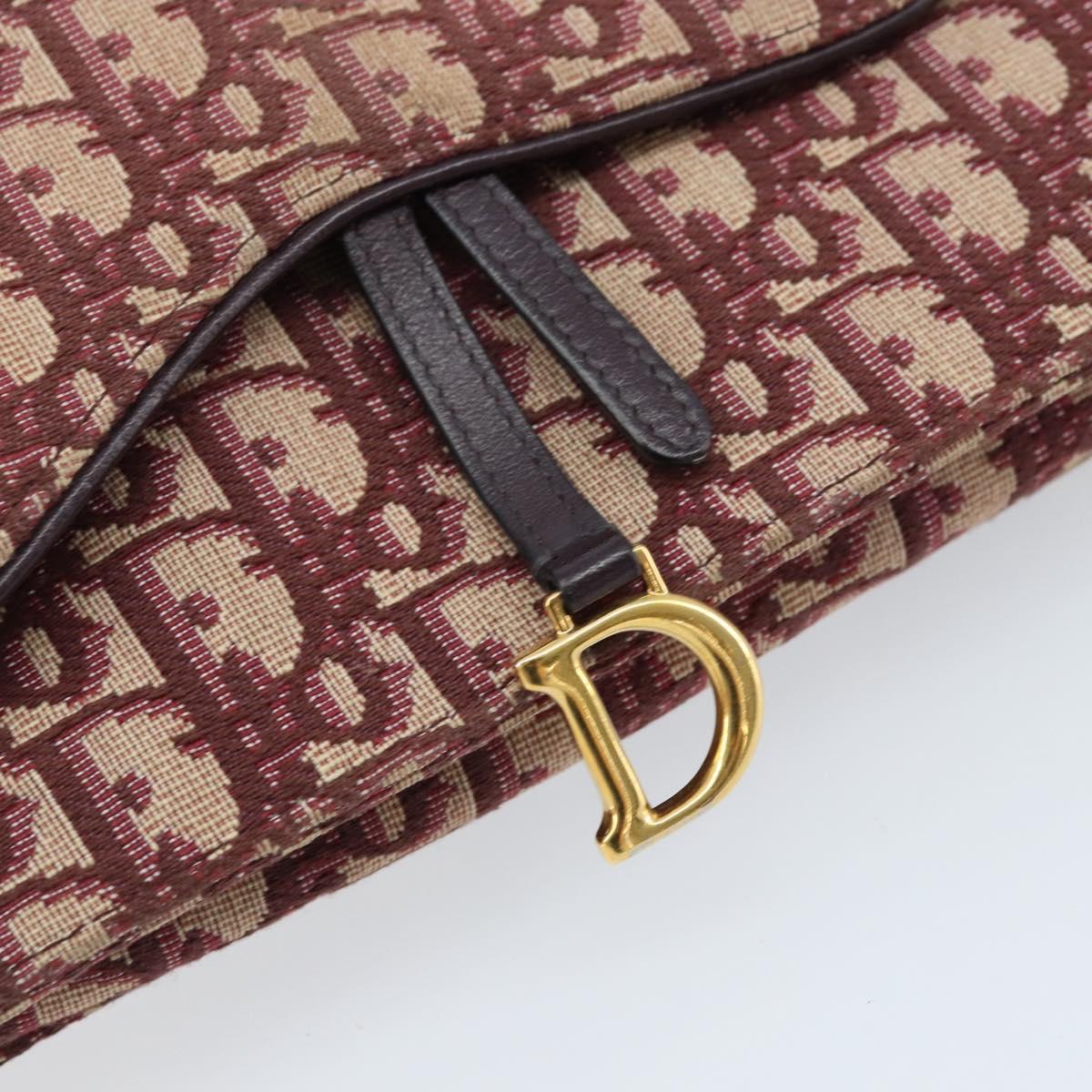 Christian Dior Trotter Canvas Saddle Chain Shoulder Bag Red Gold Auth 170648
