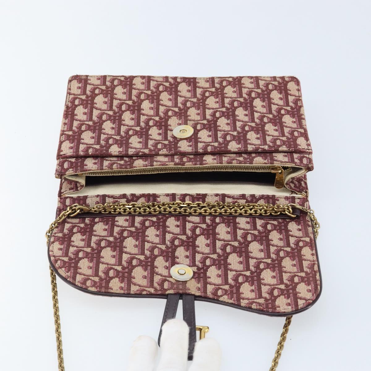 Christian Dior Trotter Canvas Saddle Chain Shoulder Bag Red Gold Auth 170648