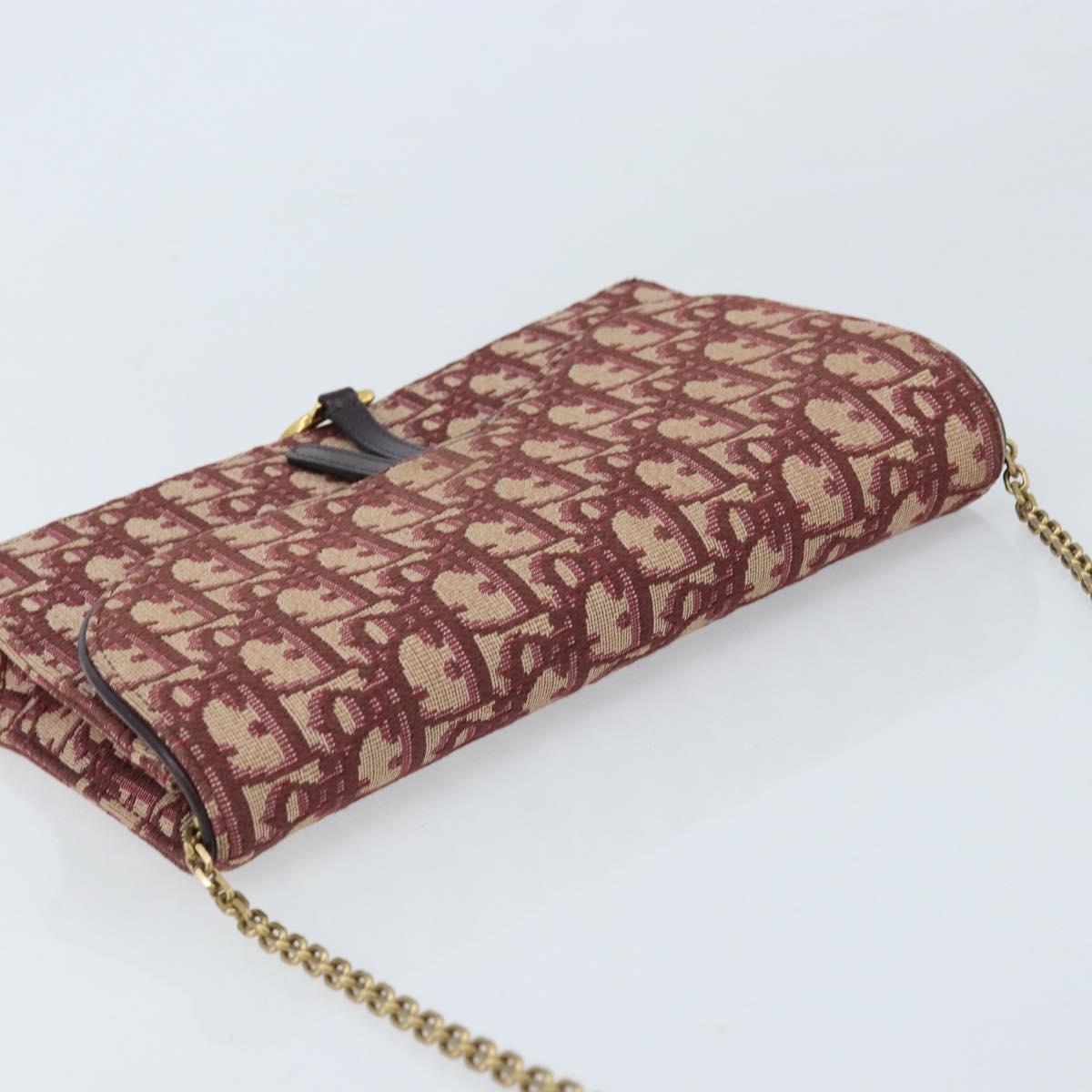 Christian Dior Trotter Canvas Saddle Chain Shoulder Bag Red Gold Auth 170648