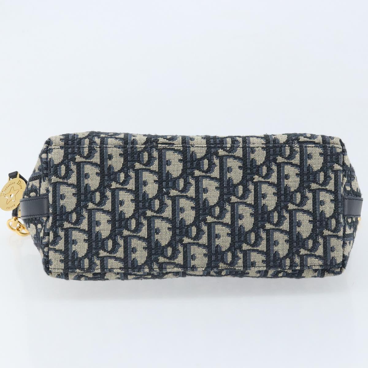 Christian Dior Trotter Canvas Chain Hobo Shoulder Bag Navy Gold Auth 170651SM