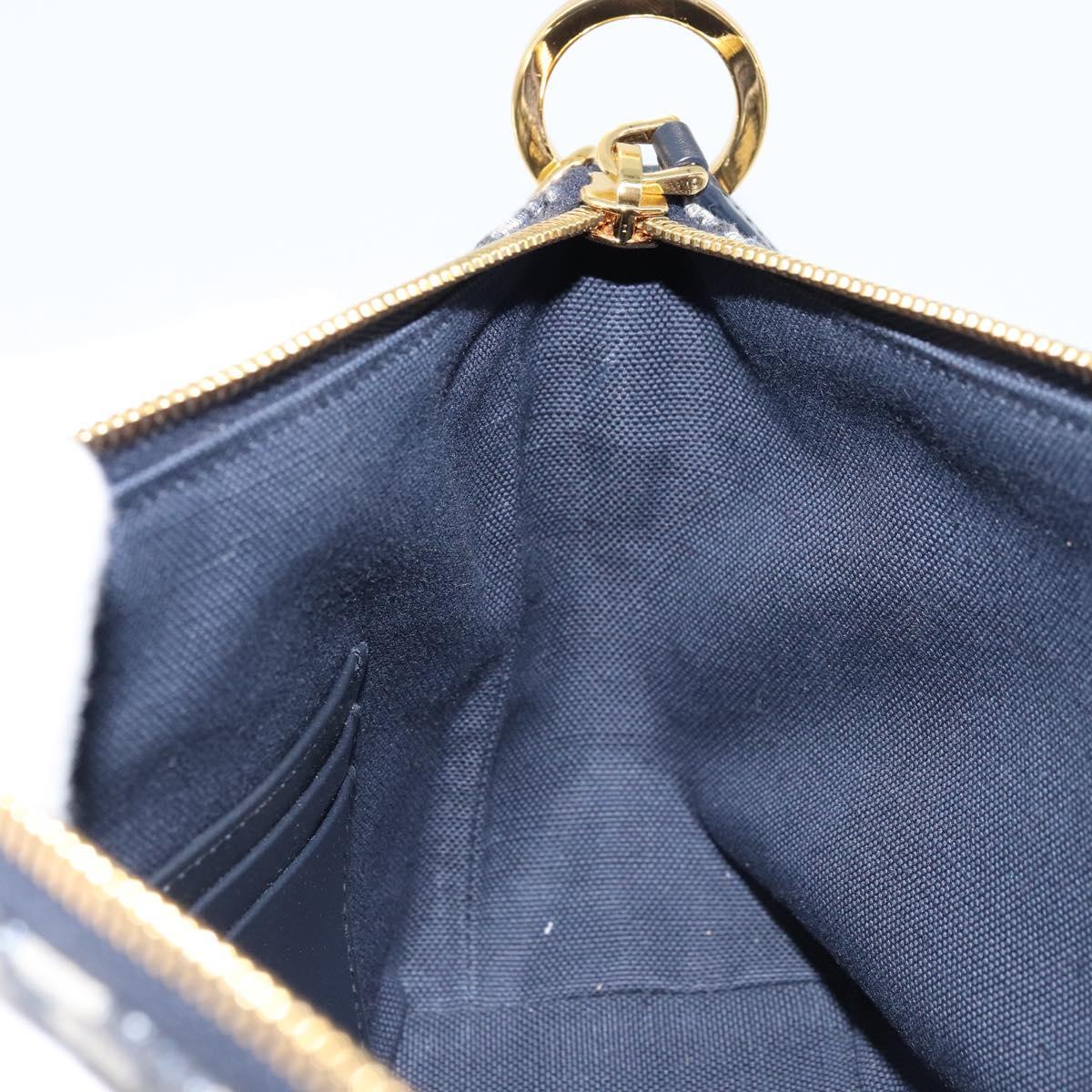 Christian Dior Trotter Canvas Chain Hobo Shoulder Bag Navy Gold Auth 170651SM