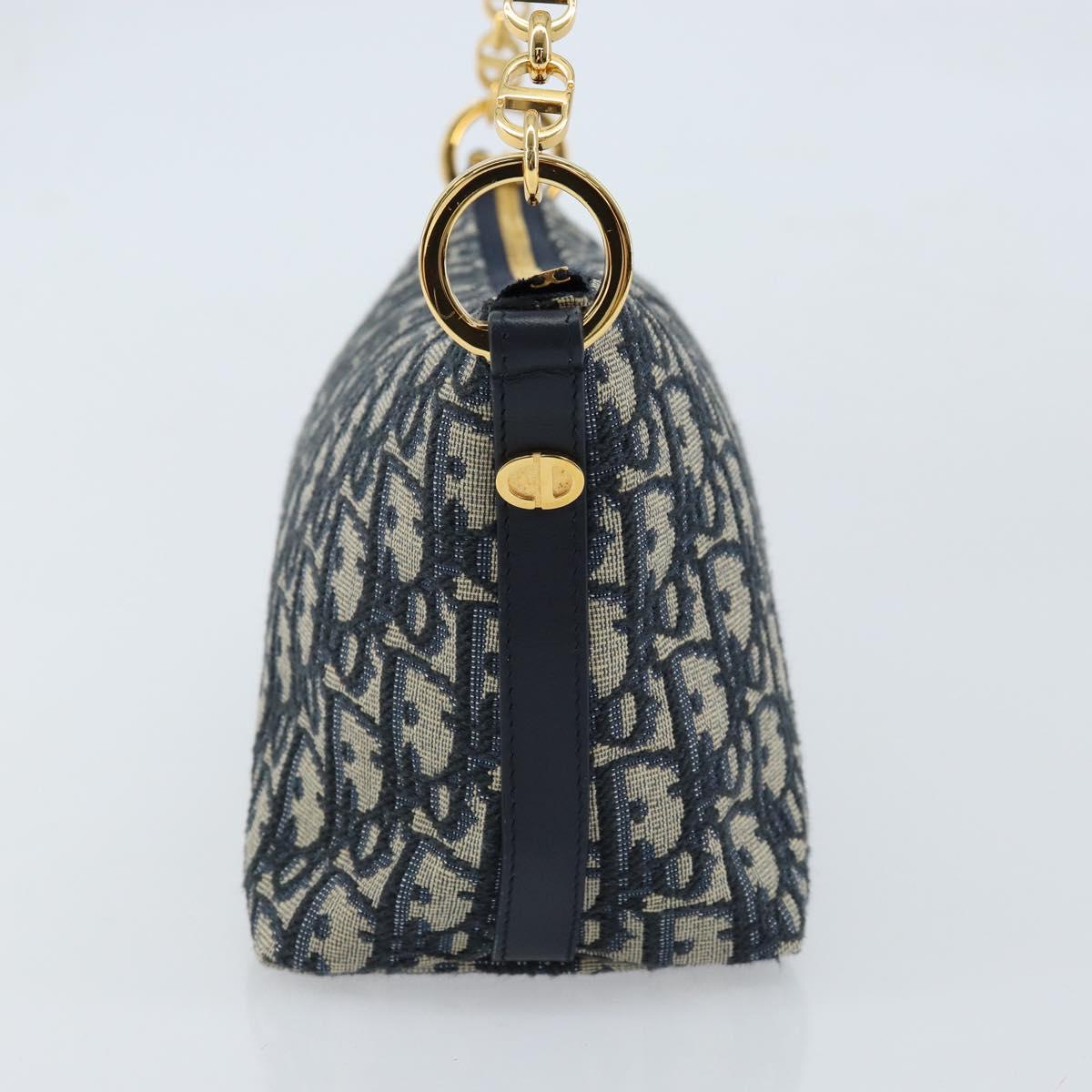 Christian Dior Trotter Canvas Chain Hobo Shoulder Bag Navy Gold Auth 170651SM