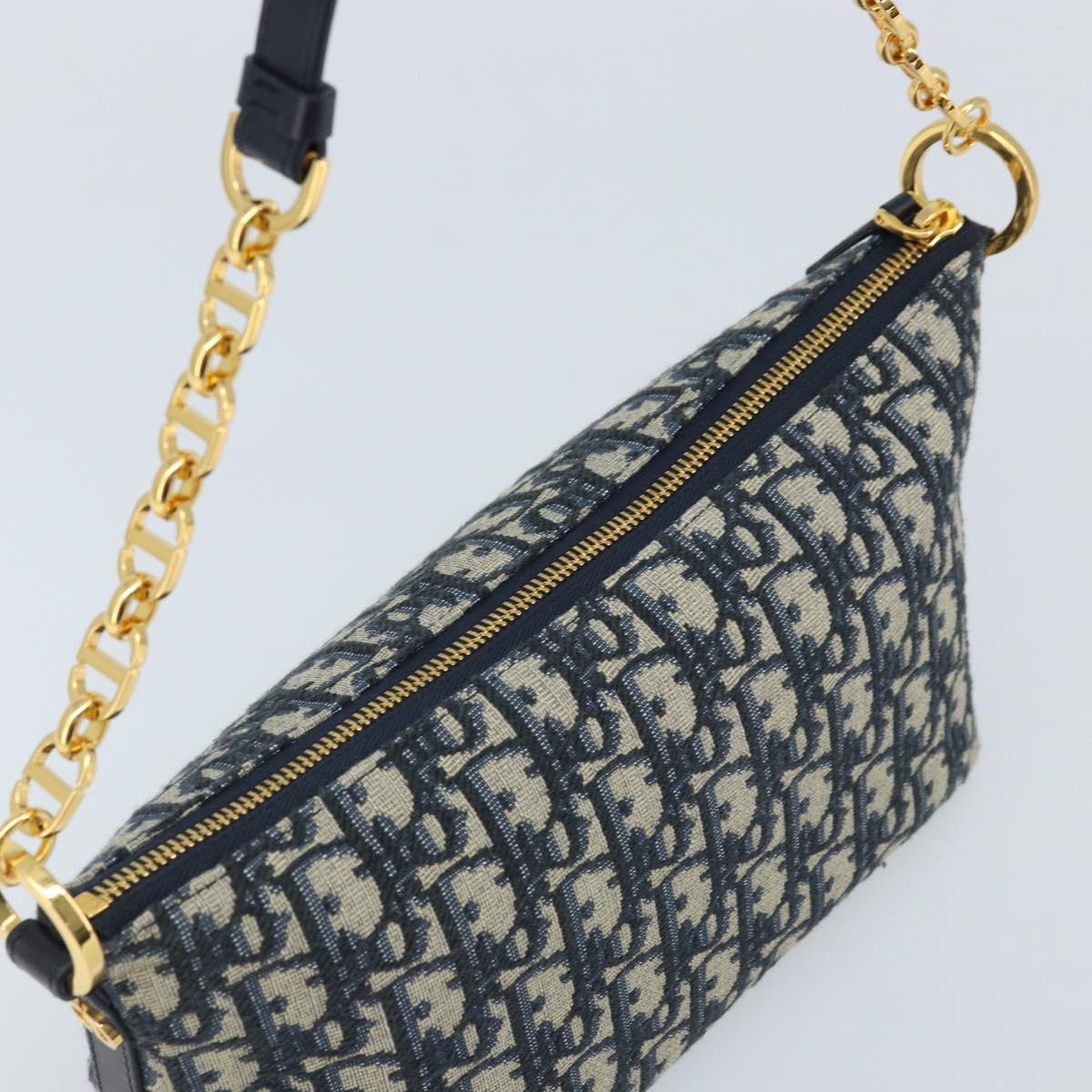 Christian Dior Trotter Canvas Chain Hobo Shoulder Bag Navy Gold Auth 170651SM