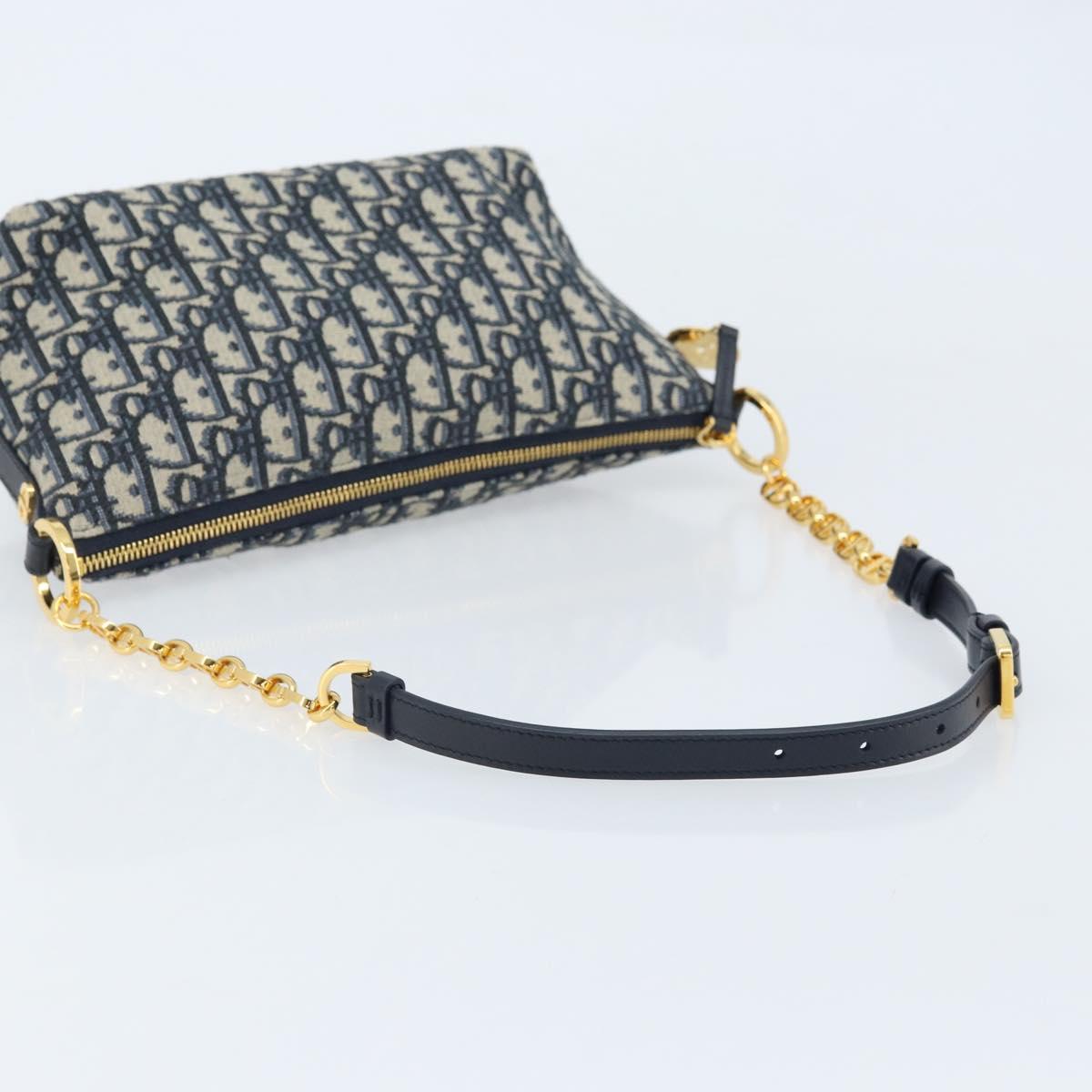 Christian Dior Trotter Canvas Chain Hobo Shoulder Bag Navy Gold Auth 170651SM
