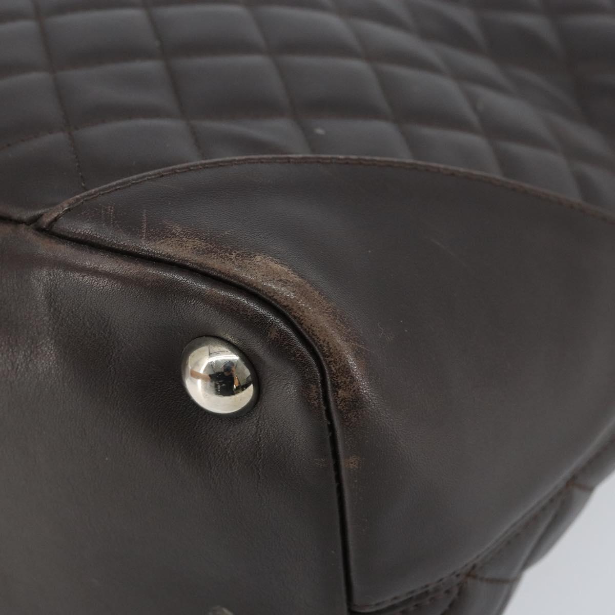 CHANEL Cambon Line Matelasse Tote Bag Leather Brown Silver CC Auth 170655