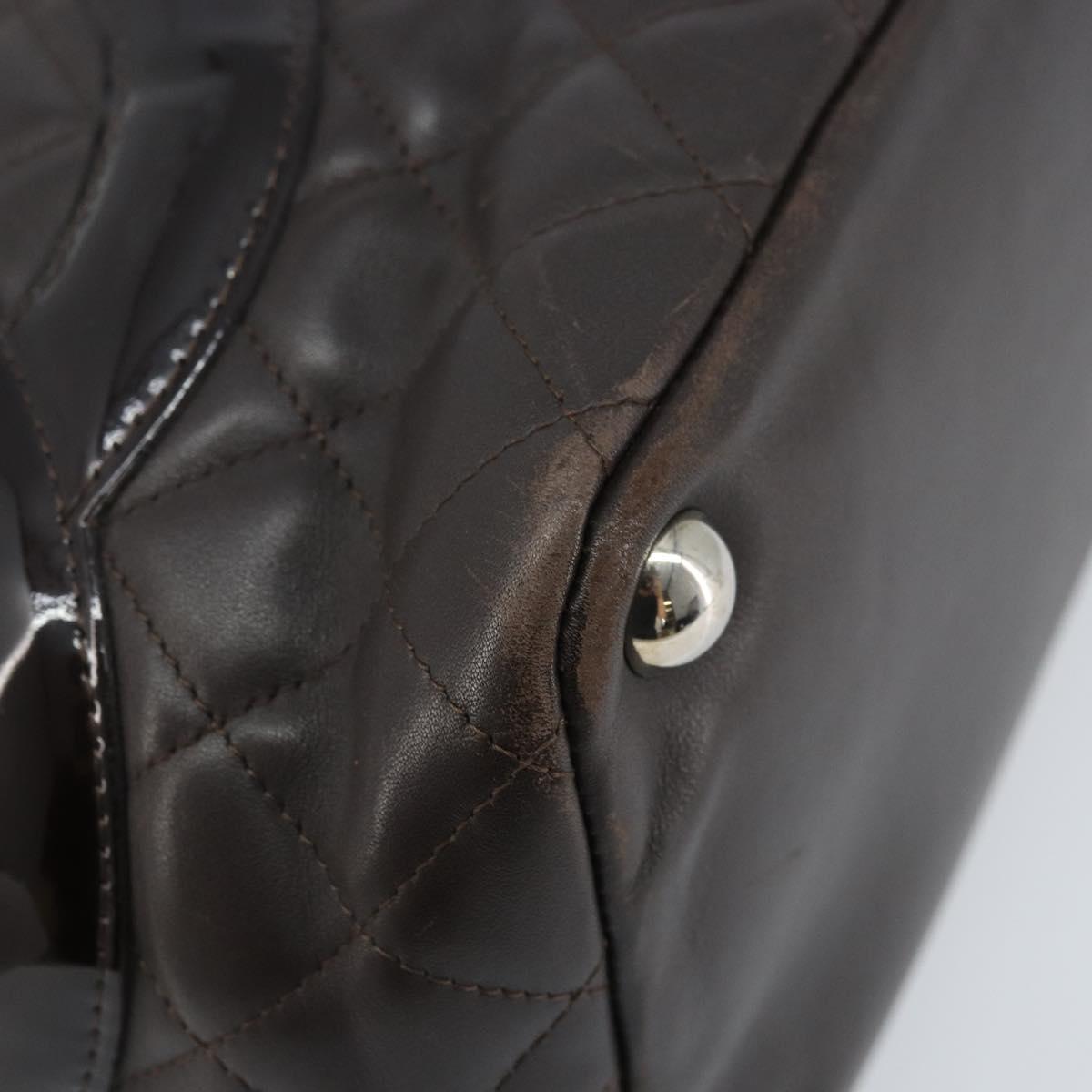 CHANEL Cambon Line Matelasse Tote Bag Leather Brown Silver CC Auth 170655