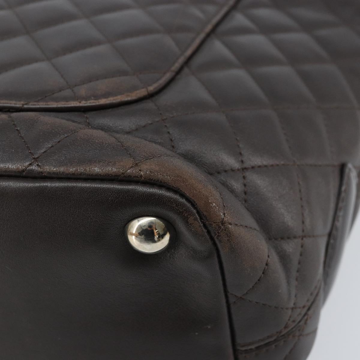 CHANEL Cambon Line Matelasse Tote Bag Leather Brown Silver CC Auth 170655
