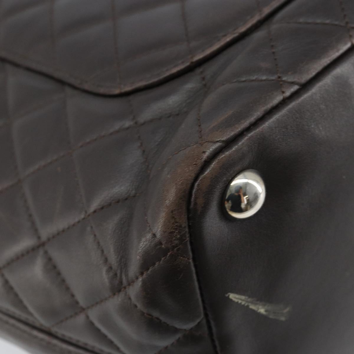 CHANEL Cambon Line Matelasse Tote Bag Leather Brown Silver CC Auth 170655
