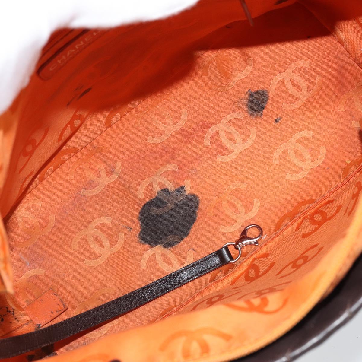 CHANEL Cambon Line Matelasse Tote Bag Leather Brown Silver CC Auth 170655