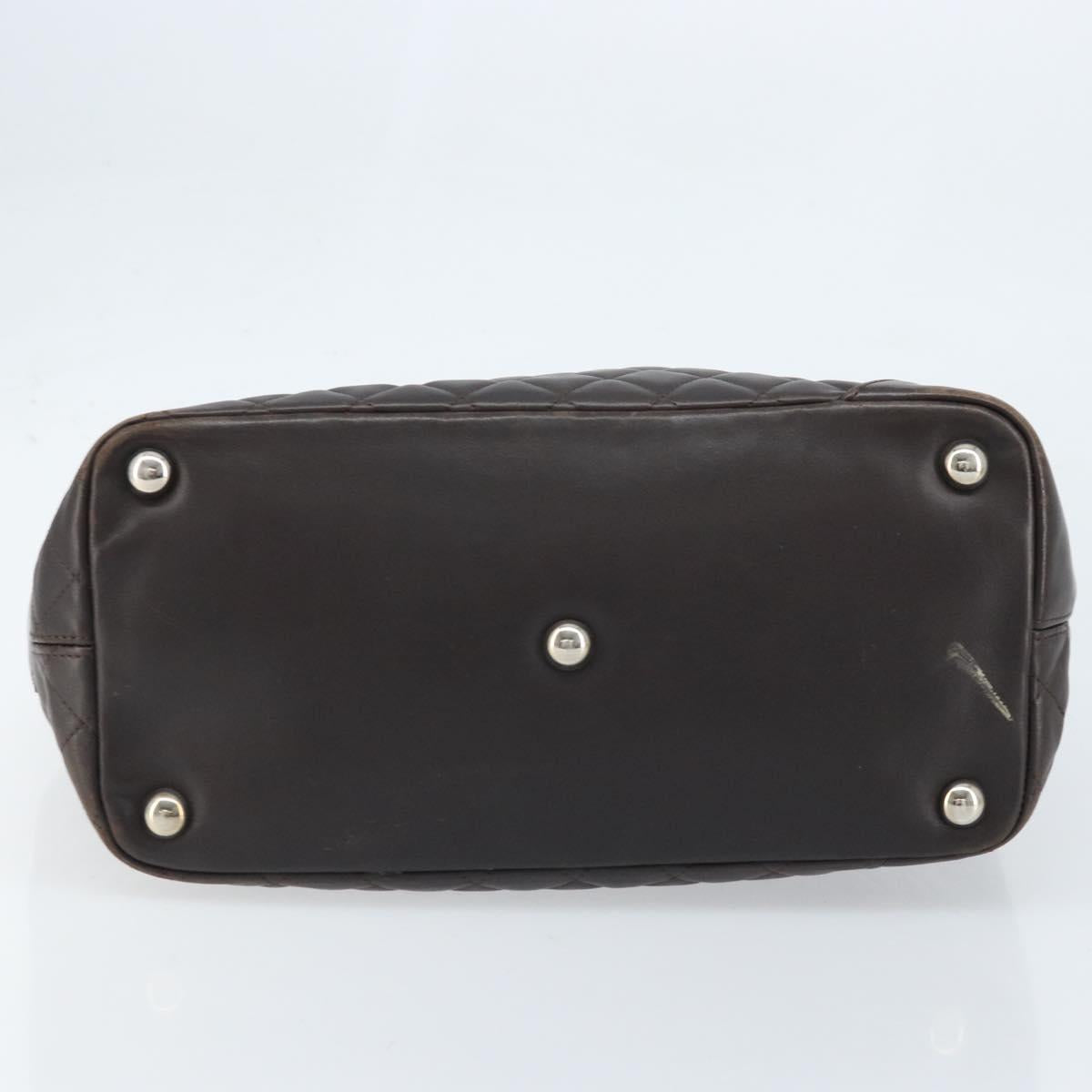 CHANEL Cambon Line Matelasse Tote Bag Leather Brown Silver CC Auth 170655