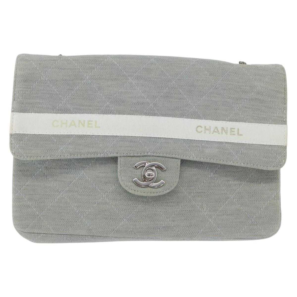 CHANEL Matelasse 26 Chain Shoulder Bag Jersey Gray Silver CC Auth 170659A