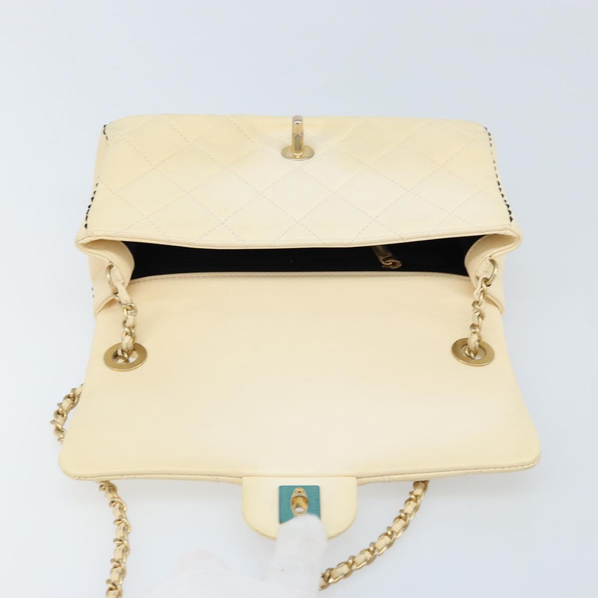 CHANEL Matelasse 22 Chain Shoulder Bag Lamb Skin Ivory Gold CC Auth 170660SAV