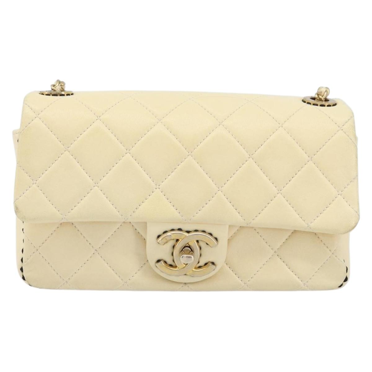 CHANEL Matelasse 22 Chain Shoulder Bag Lamb Skin Ivory Gold CC Auth 170660SAV