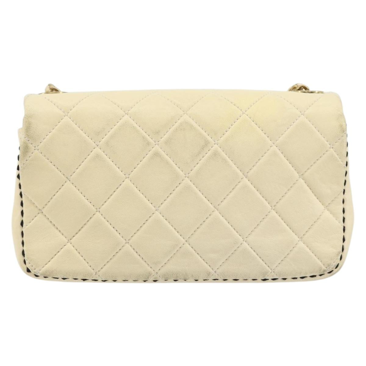 CHANEL Matelasse 22 Chain Shoulder Bag Lamb Skin Ivory Gold CC Auth 170660SAV