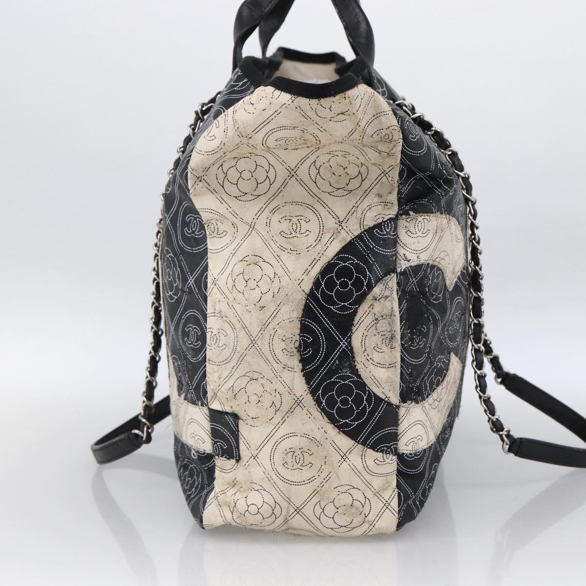 CHANEL Chain Matelasse Shoulder Bag Coated Canvas Black Silver CC Auth 170665A