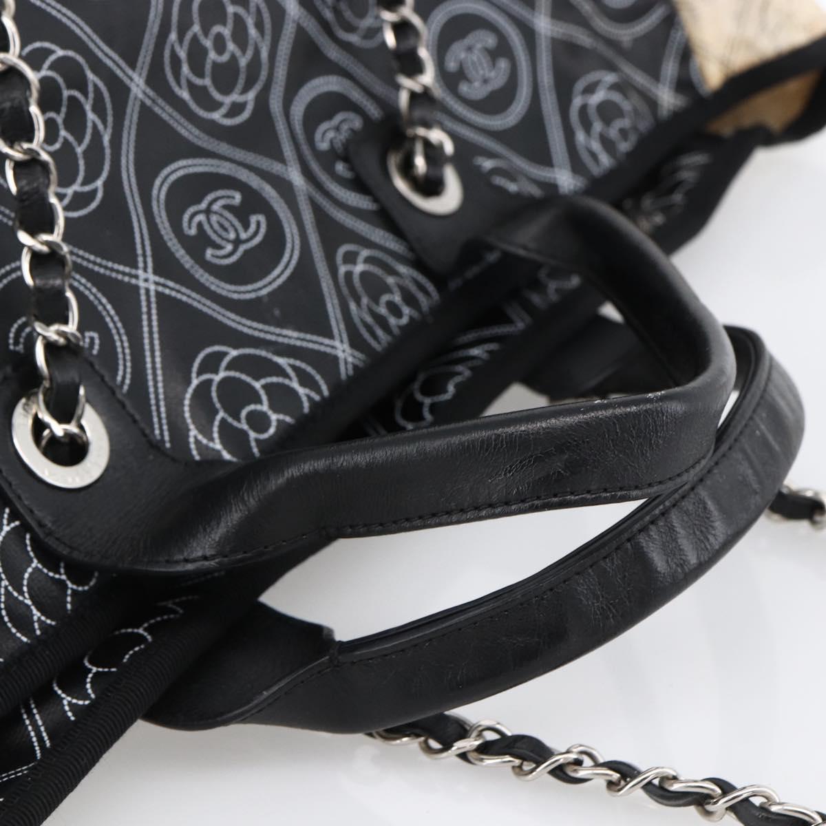 CHANEL Chain Matelasse Shoulder Bag Coated Canvas Black Silver CC Auth 170665A