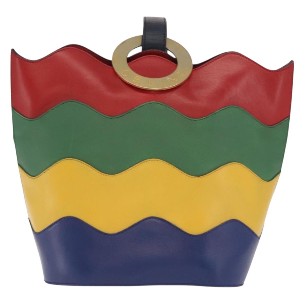 CELINE Circle Shoulder Bag Leather Multicolor Gold Auth 170678