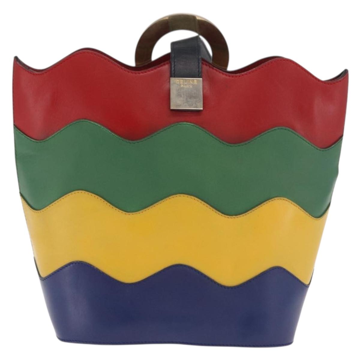 CELINE Circle Shoulder Bag Leather Multicolor Gold Auth 170678