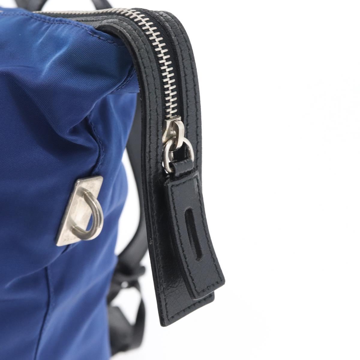 PRADA Tote Bag Nylon Blue Silver Auth 170684