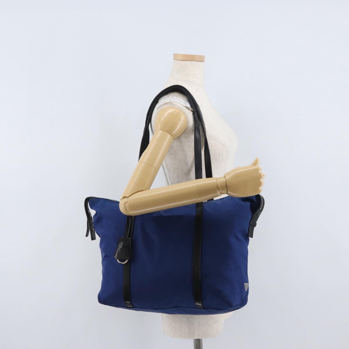 PRADA Tote Bag Nylon Blue Silver Auth 170684