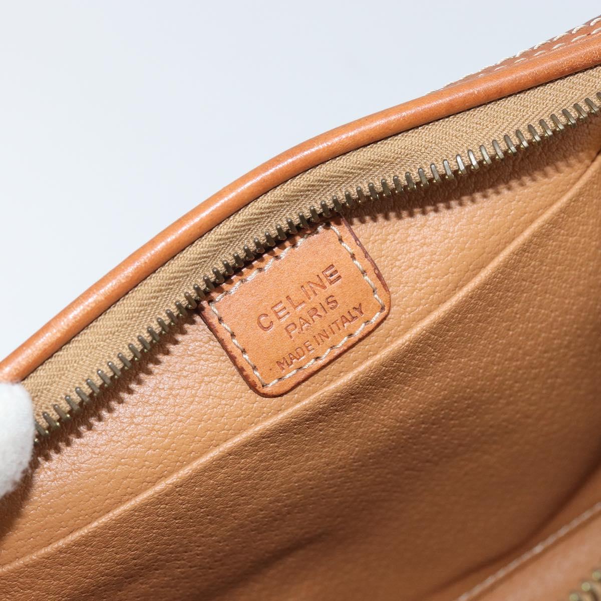 CELINE Macadam Canvas Pouch PVC Leather Brown Gold Auth 170685