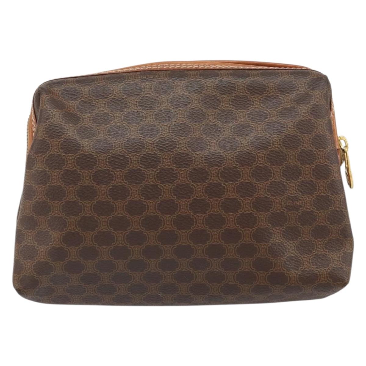 CELINE Macadam Canvas Pouch PVC Leather Brown Gold Auth 170685