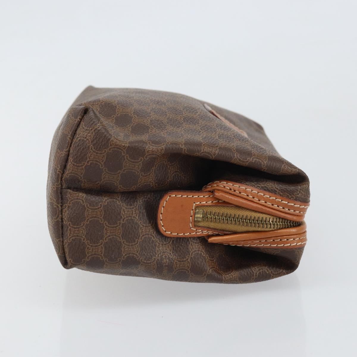 CELINE Macadam Canvas Pouch PVC Leather Brown Gold Auth 170685