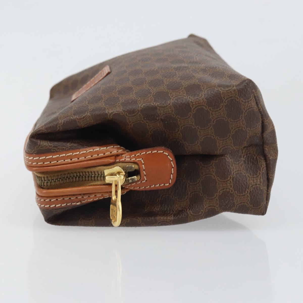 CELINE Macadam Canvas Pouch PVC Leather Brown Gold Auth 170685