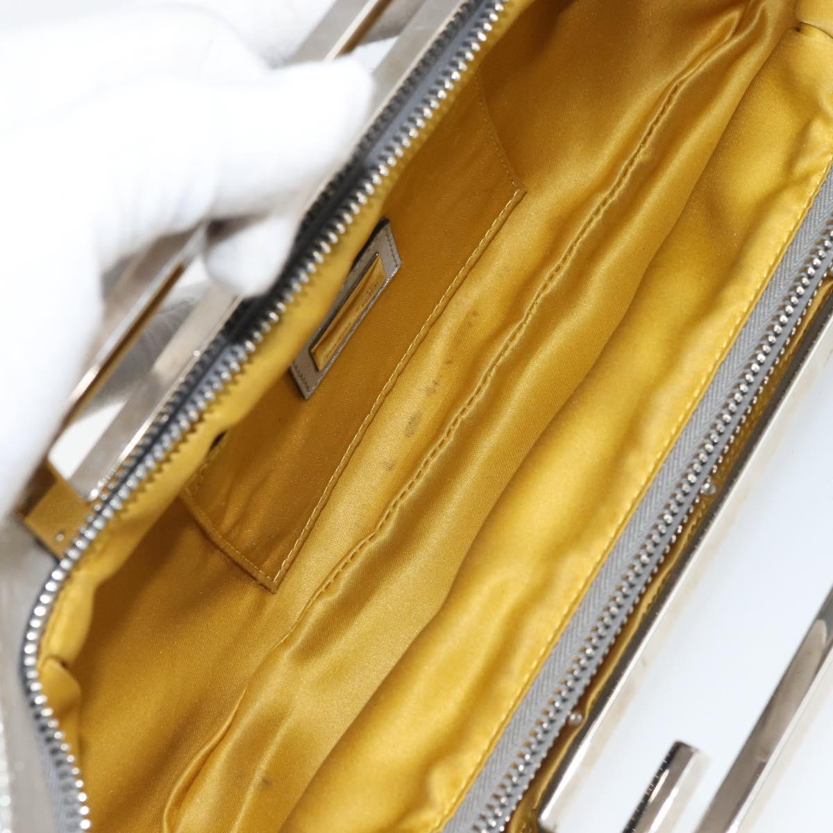 FENDI Hand Bag Leather Silver Auth 170686