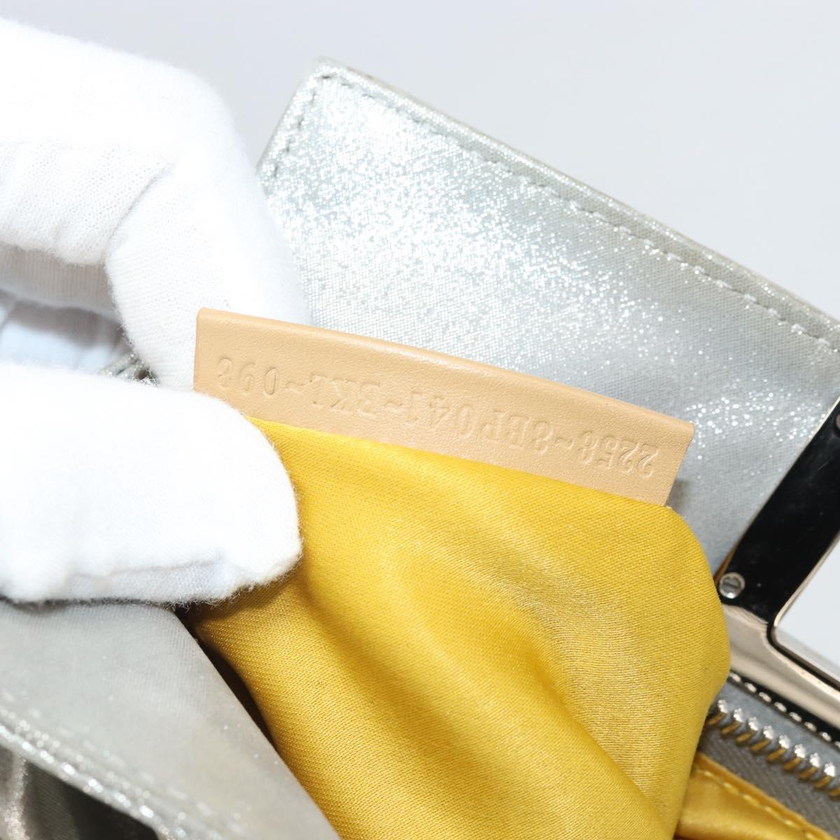 FENDI Hand Bag Leather Silver Auth 170686