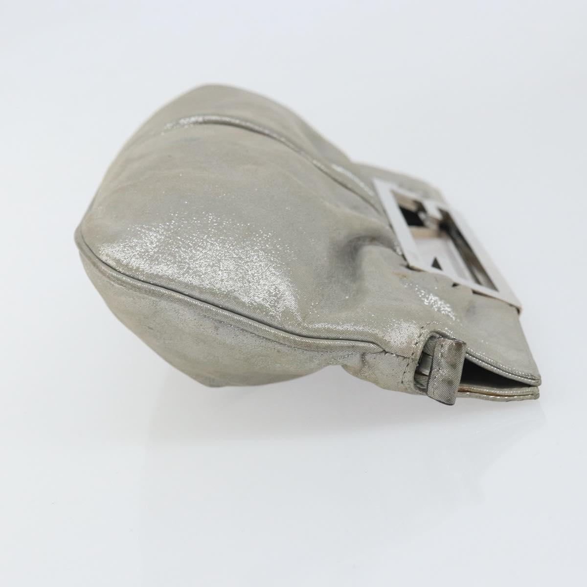 FENDI Hand Bag Leather Silver Auth 170686