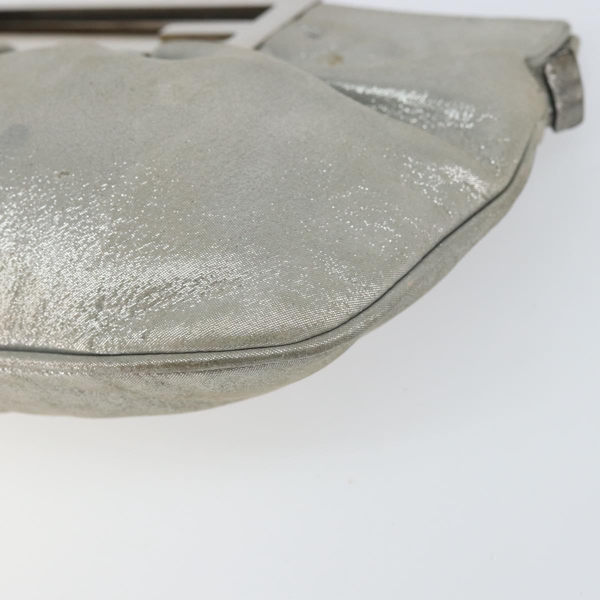 FENDI Hand Bag Leather Silver Auth 170686