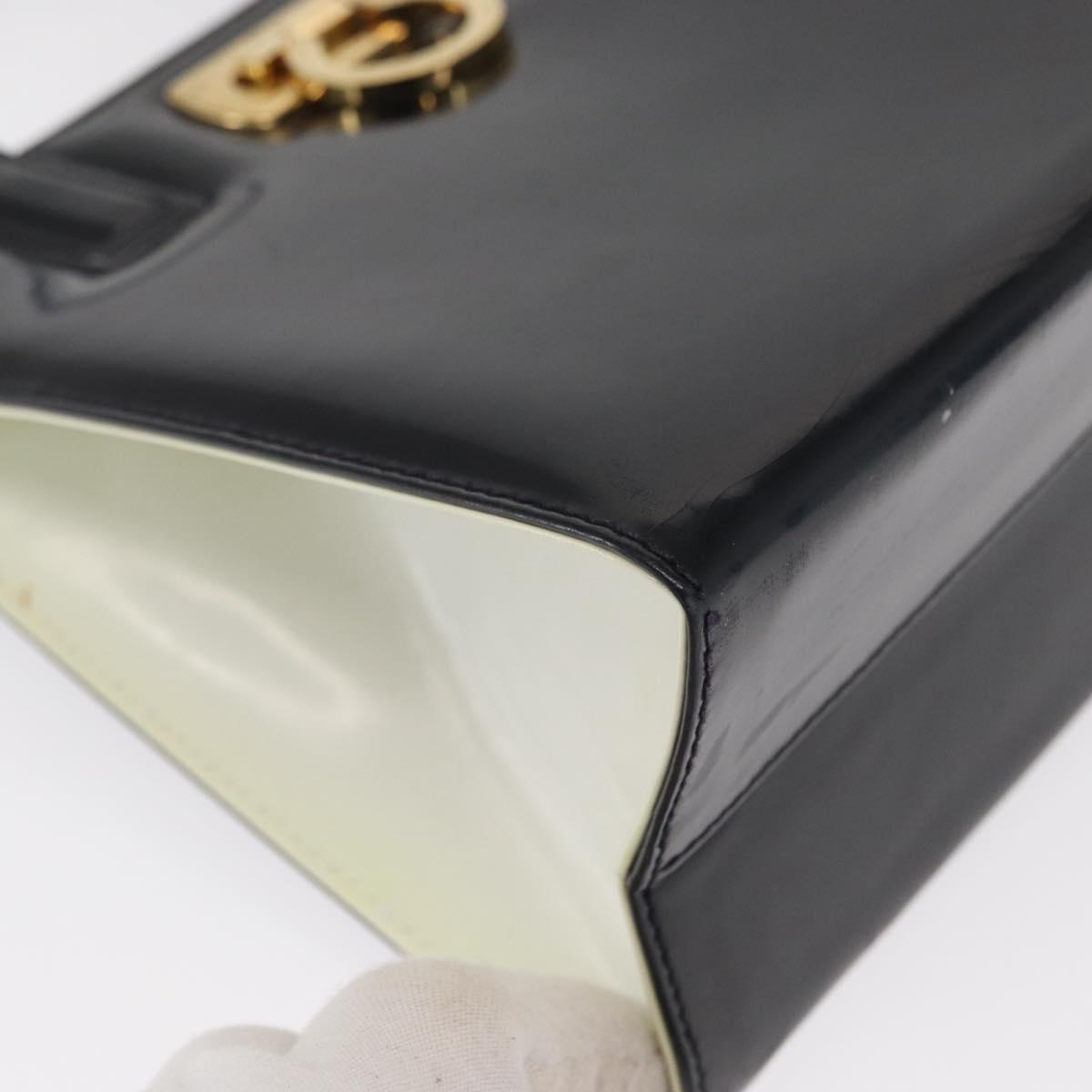 Salvatore Ferragamo Gancini Hand Bag Patent leather 2way Black Gold Auth 170695