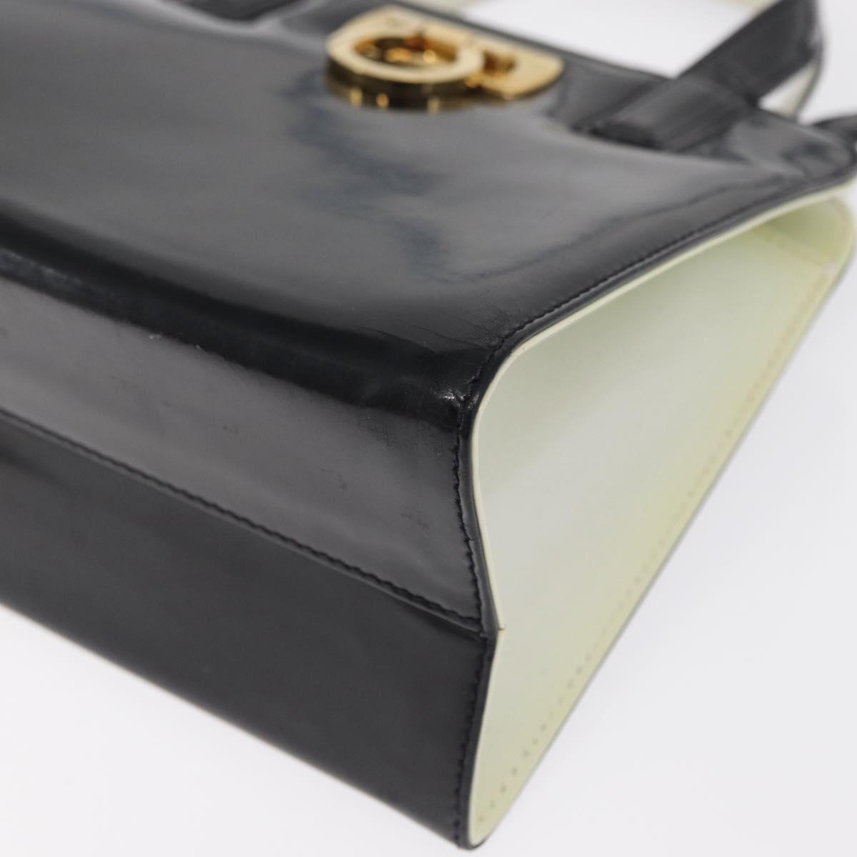 Salvatore Ferragamo Gancini Hand Bag Patent leather 2way Black Gold Auth 170695