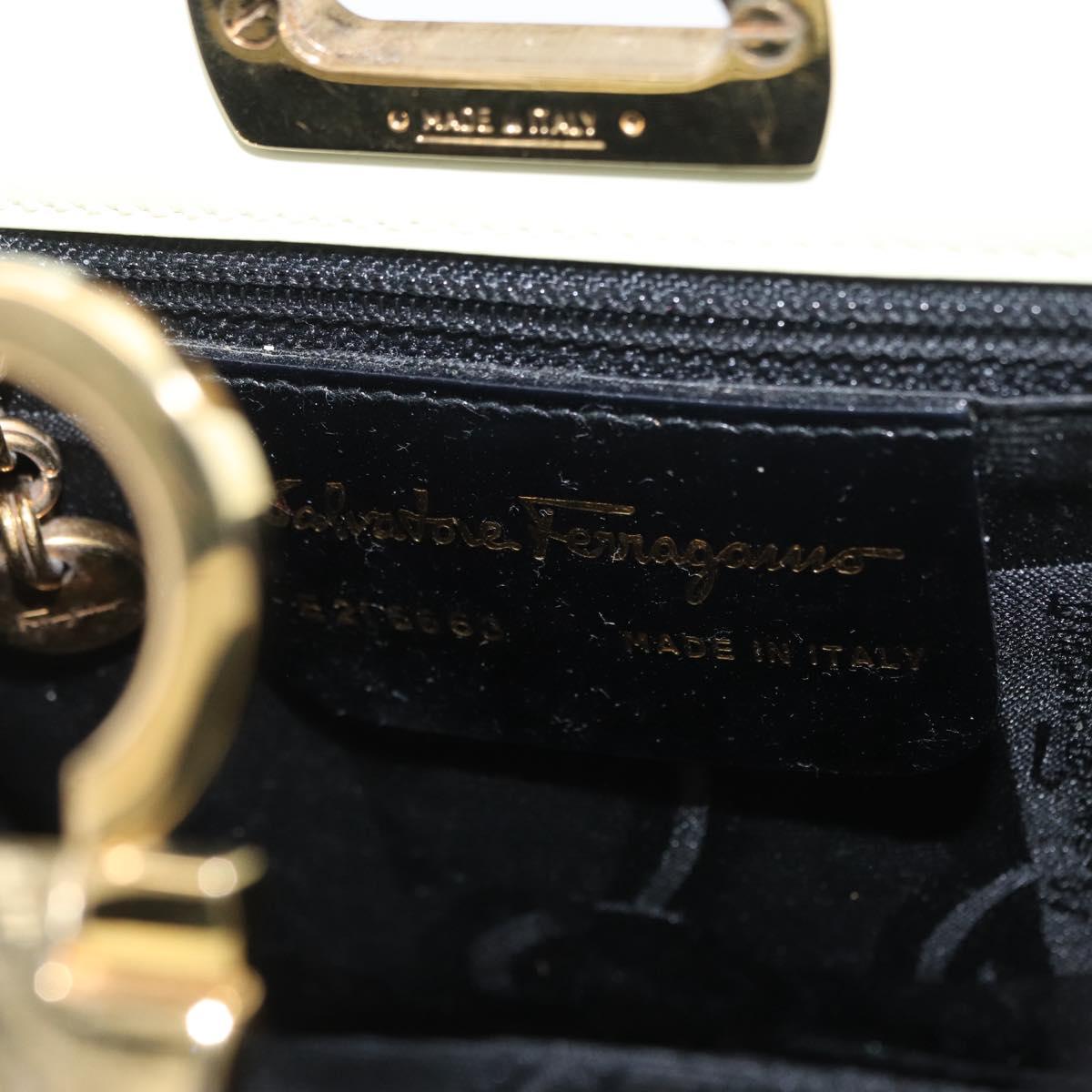 Salvatore Ferragamo Gancini Hand Bag Patent leather 2way Black Gold Auth 170695